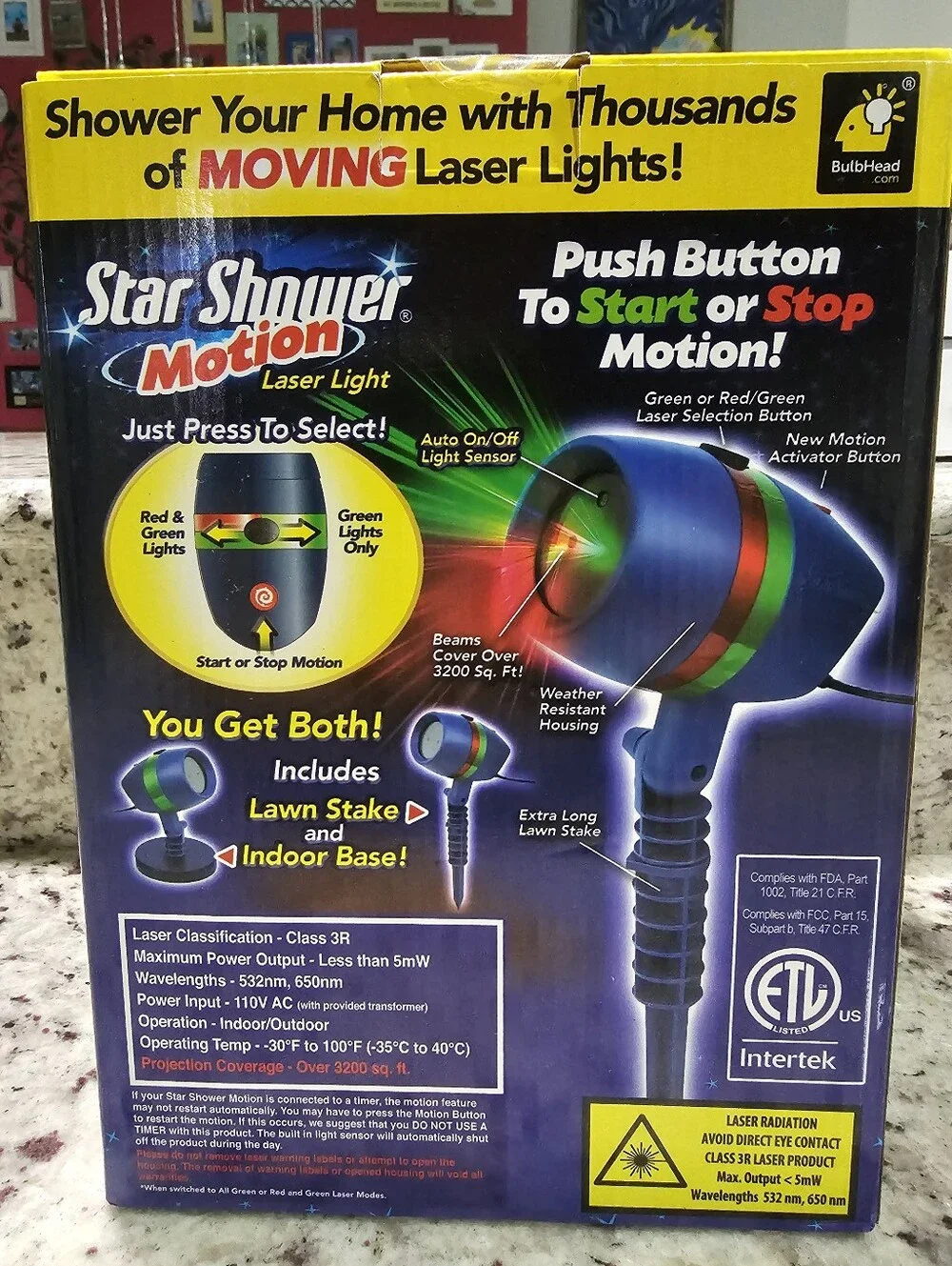 Star Shower Motion Laser Lights Projector 10639-6 Brand New